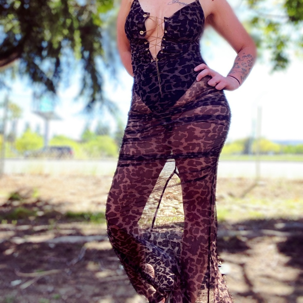 Fashion Nova Leopard Mesh Dress SUPER SEXY